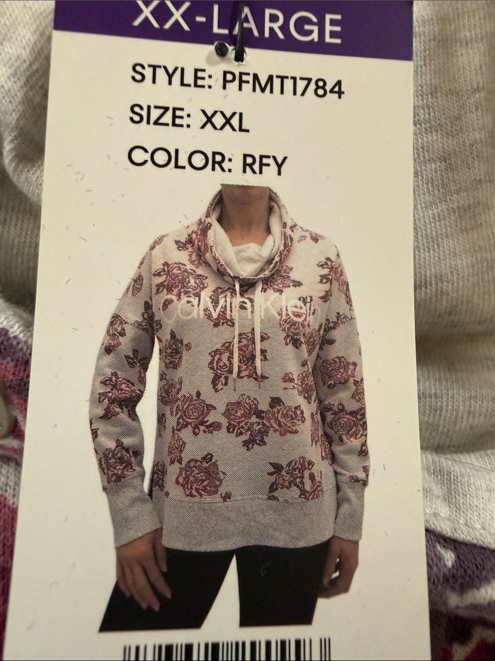 Calvin Klein Gray Floral Cowl Neck Pullover